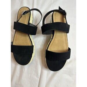 Black Bamboo Platform Sandals Women's Shoes Size 8